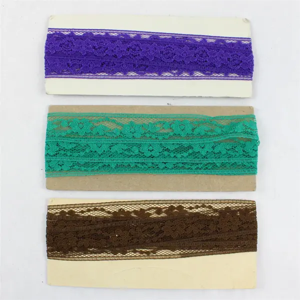 Lot of 3 Pieces of Colored Lace Used & 1 Pack Wrights Bias Brick Red Tape New
