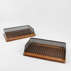 Lot of 2 Eldon Expressions Metal Mesh File Sorters on Wooden Base