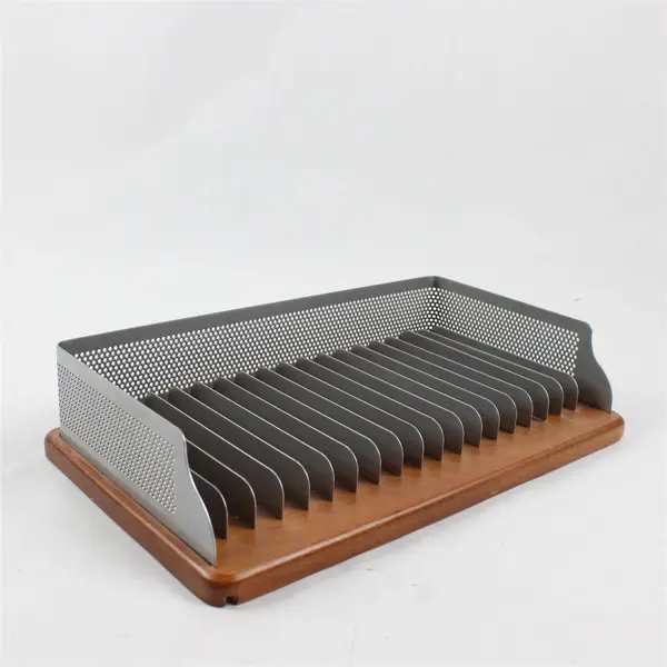 Lot of 2 Eldon Expressions Metal Mesh File Sorters on Wooden Base