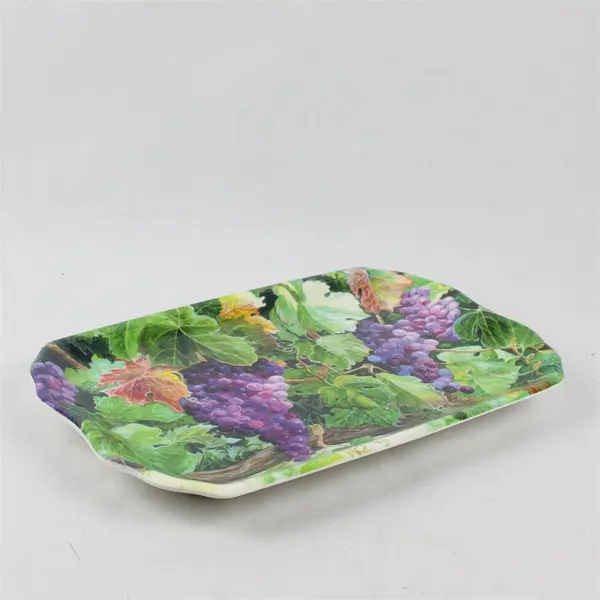 Melamine Rectangular-Shaped Serving Tray, Grapes Design, 12.4"x8.8"