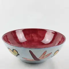 Handmade Beth 2004 Butterfly/Bug Painted Round Ceramic Serving Bowl 11.25"