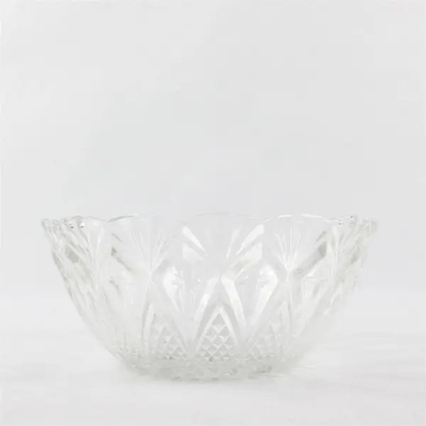 Godinger Clear Pressed/Cut Glass Bowl Scalloped Edge Bowl 6" Round 2.5" Tall