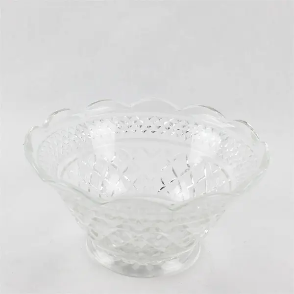 Anchor Hocking Wexford Pattern Clear Pressed Glass Footed Serving Bowl 8.5"