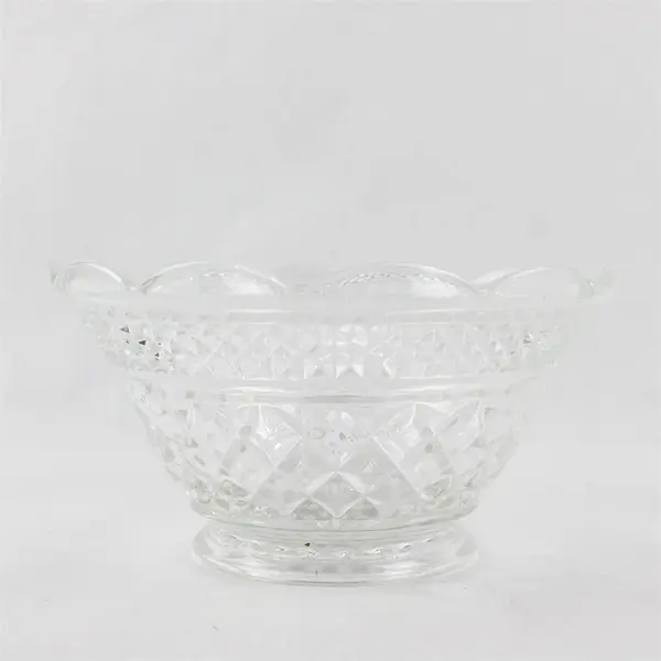 Anchor Hocking Wexford Pattern Clear Pressed Glass Footed Serving Bowl 8.5"