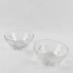 Lot Of 2 Anchor Hocking Prescut Clear Glass Small Bowls 5.5" Diameter 2.5" Tall