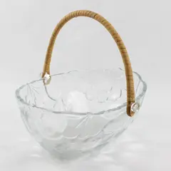 Libbey Orchard Fruit Clear Pattern 10" Oval Glass Bowl With Woven Rattan Handle