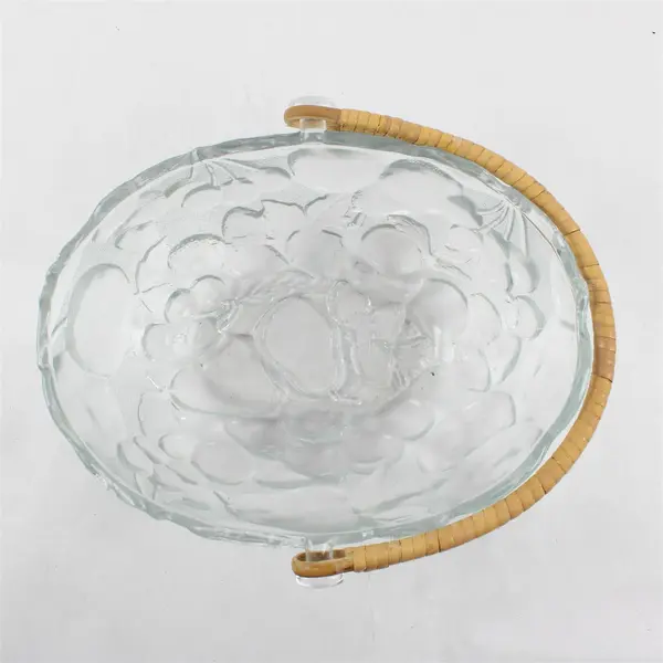 Libbey Orchard Fruit Clear Pattern 10" Oval Glass Bowl With Woven Rattan Handle