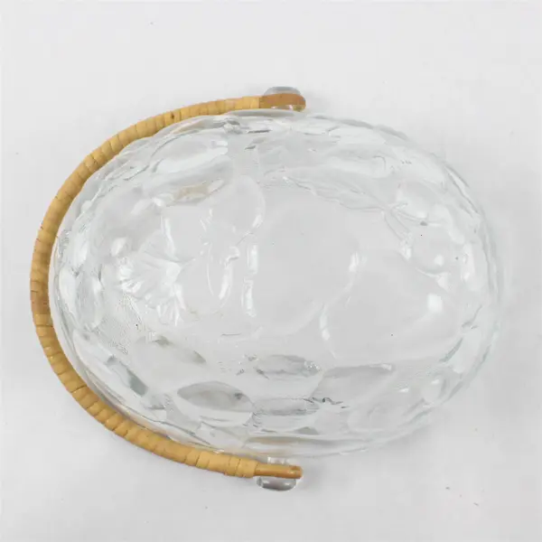 Libbey Orchard Fruit Clear Pattern 10" Oval Glass Bowl With Woven Rattan Handle