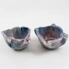 Lot Of 2 Handmade/Unmarked Matching Purple/Blue Home Decor Ceramic Bowls 7"