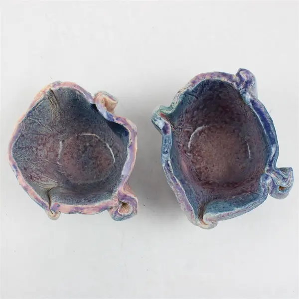 Lot Of 2 Handmade/Unmarked Matching Purple/Blue Home Decor Ceramic Bowls 7"