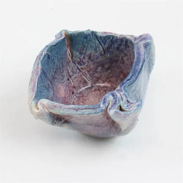 Lot Of 2 Handmade/Unmarked Matching Purple/Blue Home Decor Ceramic Bowls 7"