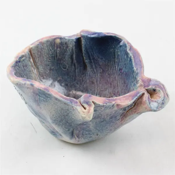 Lot Of 2 Handmade/Unmarked Matching Purple/Blue Home Decor Ceramic Bowls 7"