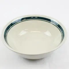 Vtg Unbranded White W/ Green Stripe Stoneware Ceramic Round Soup Bowl 9"