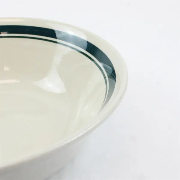Vtg Unbranded White W/ Green Stripe Stoneware Ceramic Round Soup Bowl 9"