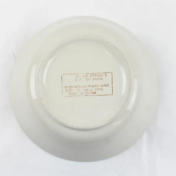 Vtg Unbranded White W/ Green Stripe Stoneware Ceramic Round Soup Bowl 9"