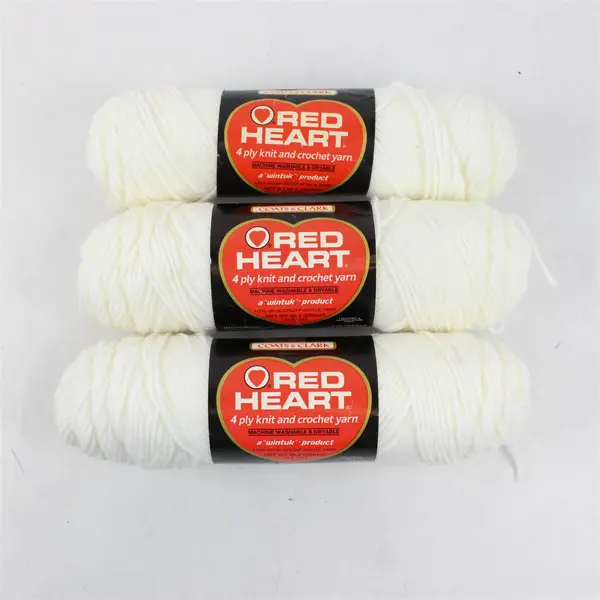Lot of 3 Skeins of Red Heart Classic White Yarn, Coats & Clark, New 