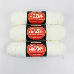 Lot of 3 Skeins of Red Heart Classic White Yarn, Coats & Clark, New 