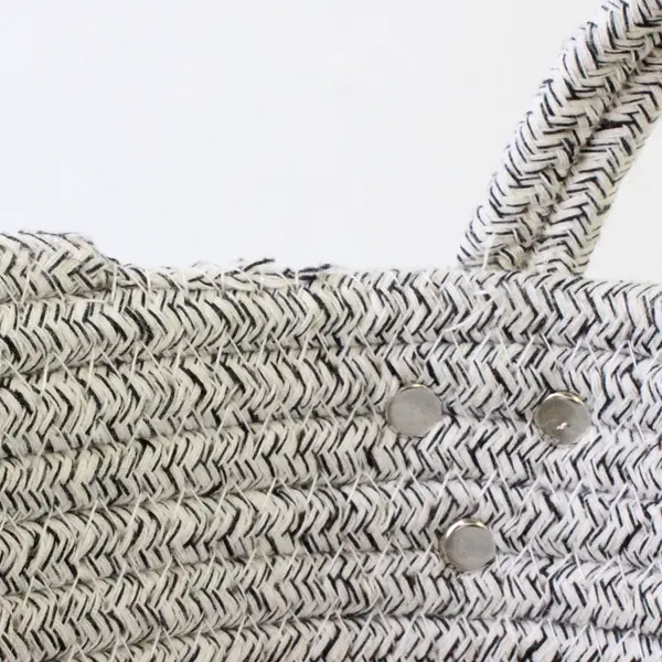 White & Grey Cotton Rope Storage Basket w/ Handles - 13.5x7x8.5 in