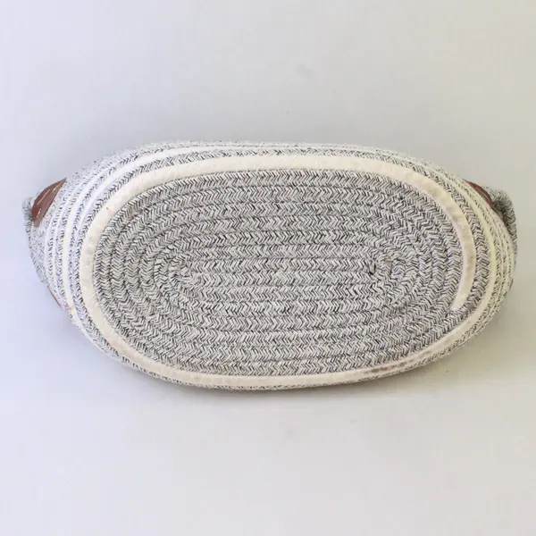 White & Grey Cotton Rope Storage Basket w/ Handles - 13.5x7x8.5 in