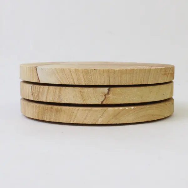 Set of 3 Rustic Wood & Cork Coasters - Round Drink Coasters