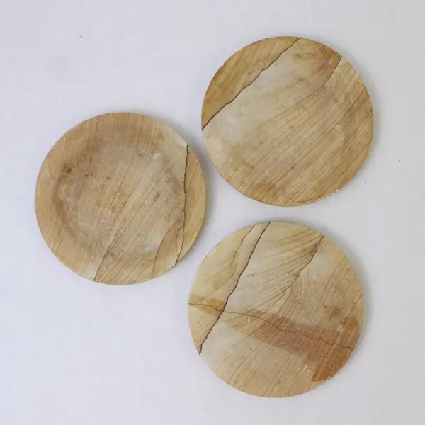 Set of 3 Rustic Wood & Cork Coasters - Round Drink Coasters
