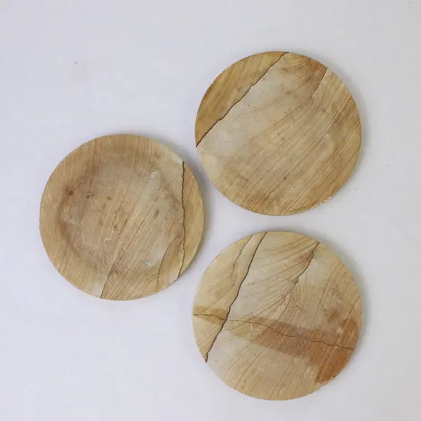 Set of 3 Rustic Wood & Cork Coasters - Round Drink Coasters