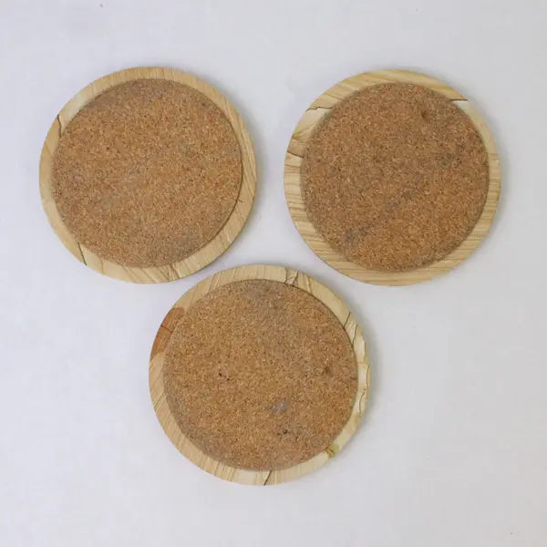 Set of 3 Rustic Wood & Cork Coasters - Round Drink Coasters