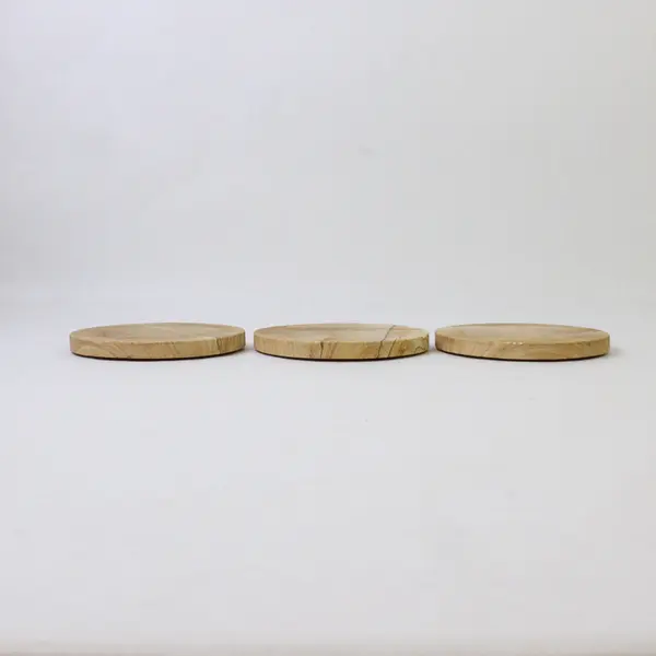 Set of 3 Rustic Wood & Cork Coasters - Round Drink Coasters