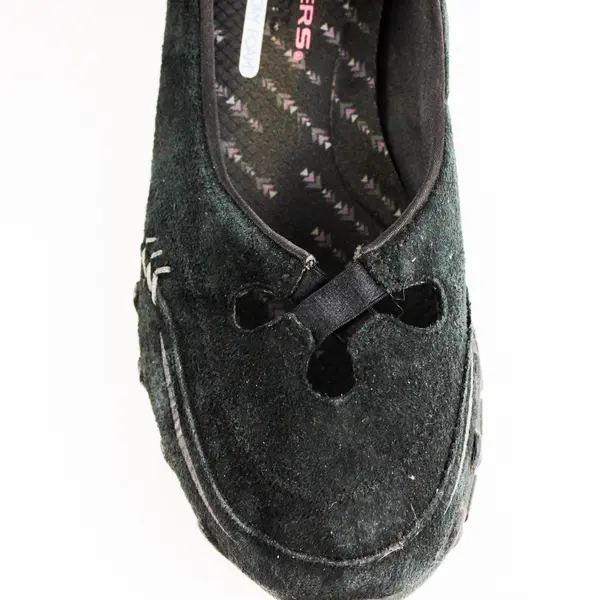 Skechers Black Suede Relaxed Fit Slip On Biker Ballet Kicks Shoes Women's Size 8