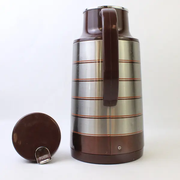 Dia Diamond Vacuum Flask Carafe Brown & Silver Striped Insulated Used