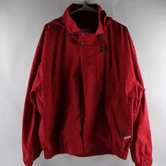 Vintage London Fog Men's Size LR Red Full Zip Tuckable Hood Raincoat