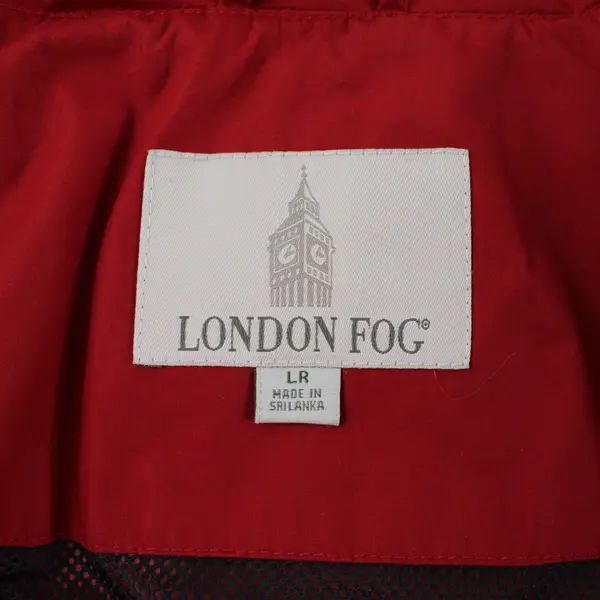 Vintage London Fog Men's Size LR Red Full Zip Tuckable Hood Raincoat