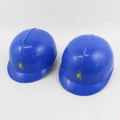 Lot Of 2 "Morton Salt Girl" Yellow Logo On Blue Plastic Kids Hard Hat/Bump Cap