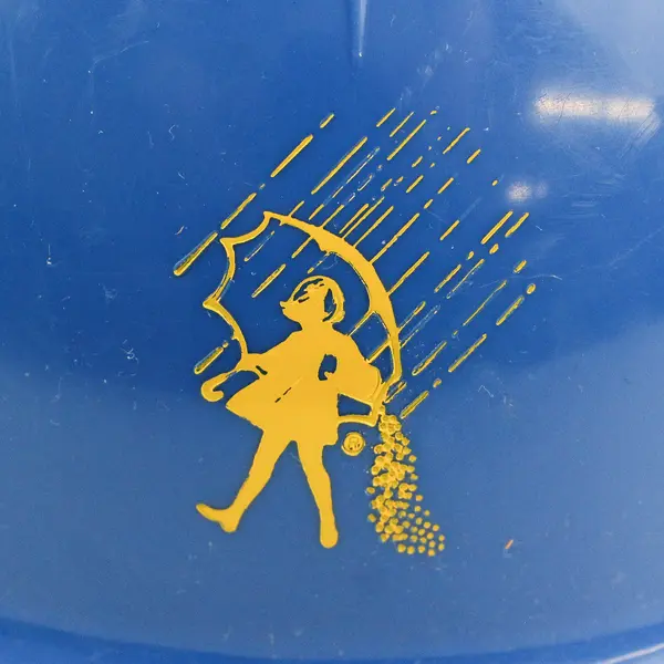 Lot Of 2 "Morton Salt Girl" Yellow Logo On Blue Plastic Kids Hard Hat/Bump Cap