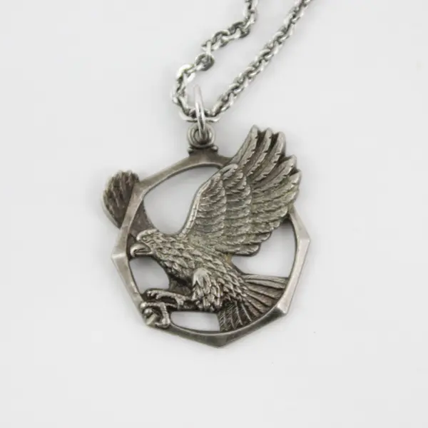Vintage Flying Eagle Silver Pendant Artisan Necklace With 9.5" Cable Chain