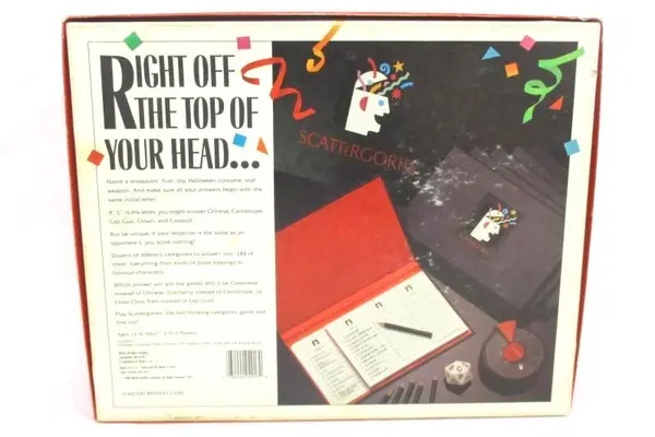1988 Milton Bradley Scattergories Game Family Fun Fast Paced Thinking Mind Dice