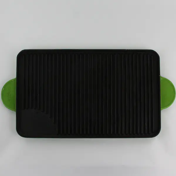 Wolfgang Puck 21 Inch Cast Iron And Enamel Reversible Grill Pan Green And Cream