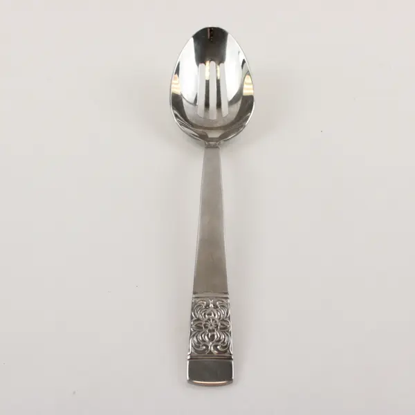 Reed and Barton 18/10 Stainless Slotted Spoon in the Pattern Harvest Bouquet