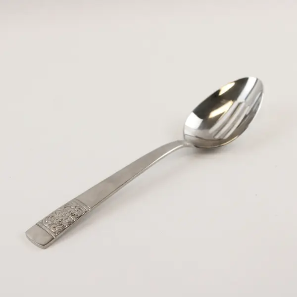 Reed and Barton 18/10 Stainless Slotted Spoon in the Pattern Harvest Bouquet