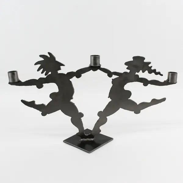 1994 Jeffrey Manpearl Dancers Metal Art Candleholder Signed