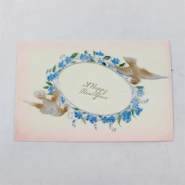 Vintage 1909 A Happy New Year Doves Forget Me Not Flowers Embossed Postcard