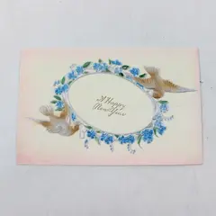 Vintage 1909 A Happy New Year Doves Forget Me Not Flowers Embossed Postcard