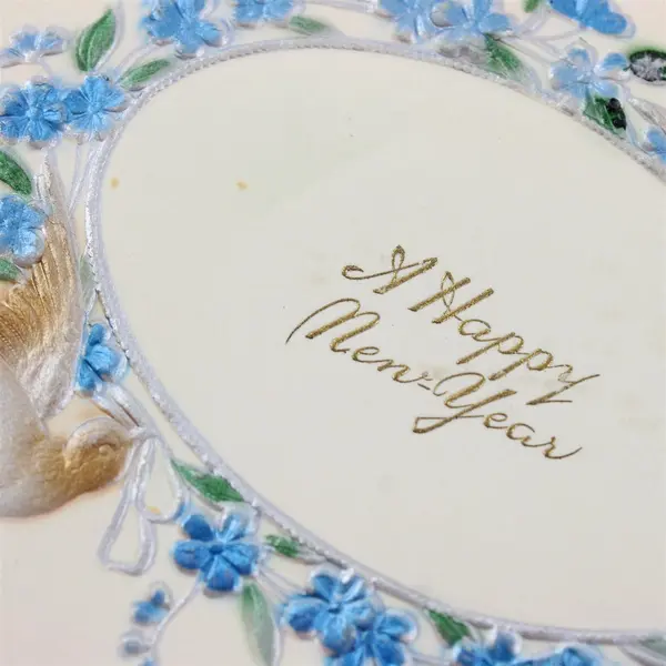 Vintage 1909 A Happy New Year Doves Forget Me Not Flowers Embossed Postcard