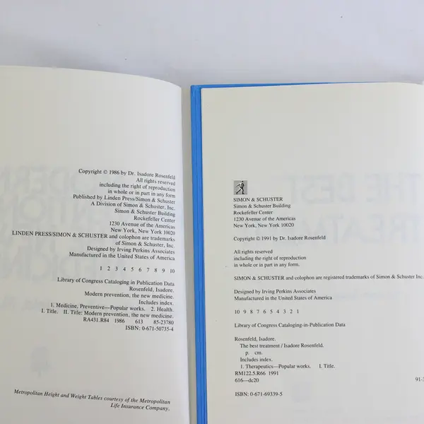 Lot of 2 Vintage Isadore Rosenfeld "The Best Treatment" & "Modern Prevention" HC