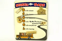 Roman Inc. School Days 5 Pin Set - New Gold Tone Pins on Display Card