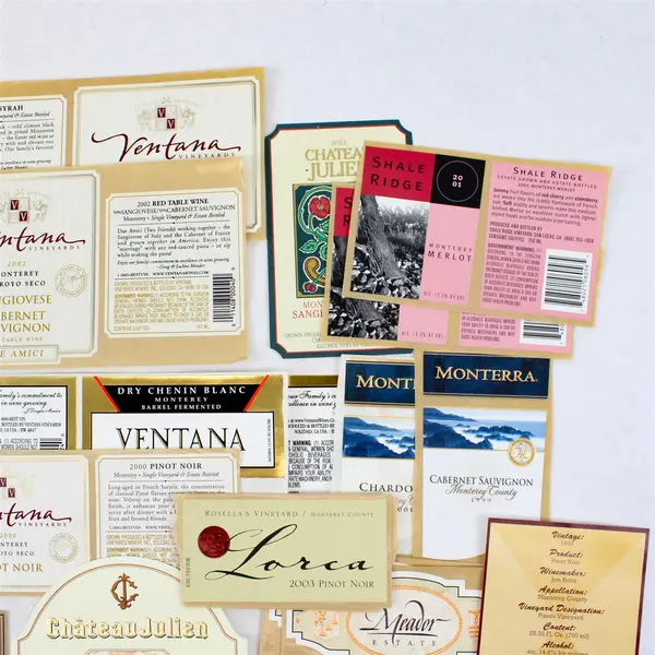 Lot Of 33 Monterey County California Fine Wine Labels 1997-2003 Unused