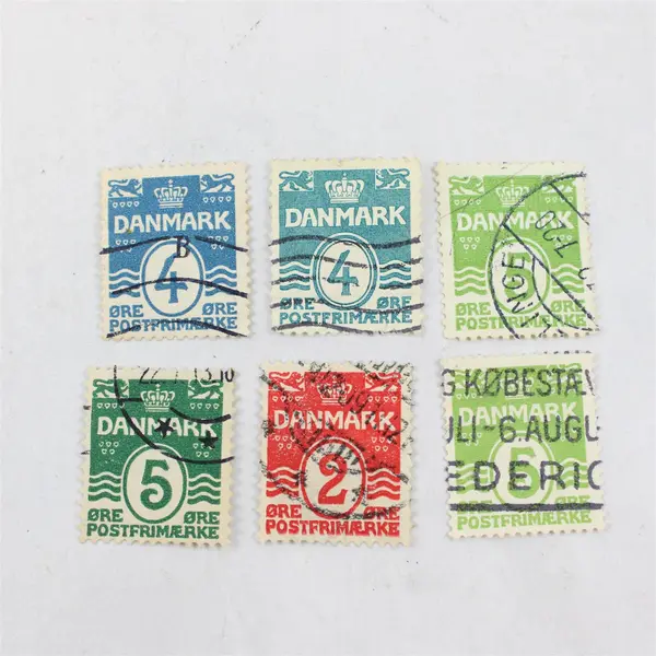 Lot Of 6 Denmark Wavy Line 2/4/5 ore Stamps Used Canceled 1910s