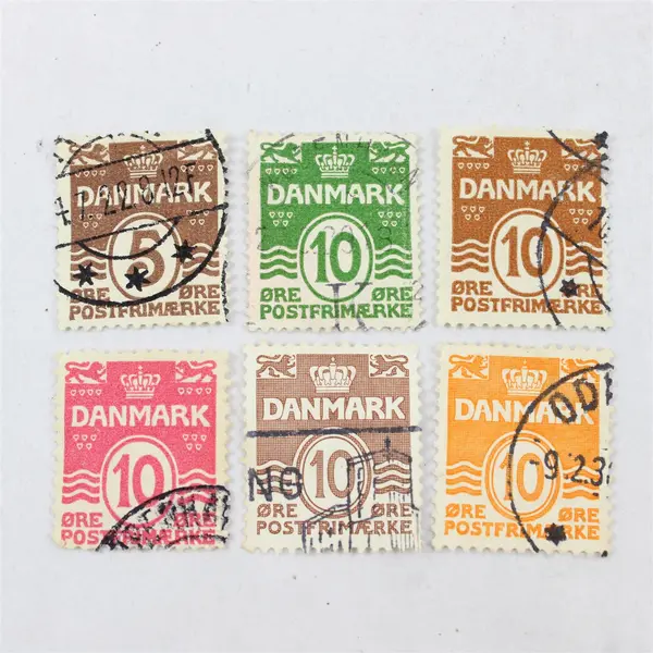 Lot Of 6 Denmark Wavy Line 5/10 Ore Stamps Used Canceled 1910s