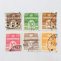 Lot Of 6 Denmark Wavy Line 5/10 Ore Stamps Used Canceled 1910s