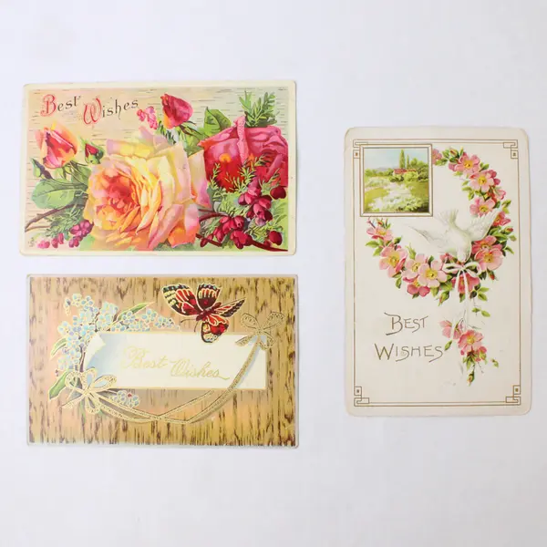 Lot Of 3 Vintage Best Wishes Flowers Postcards 1910s Double Postmarks